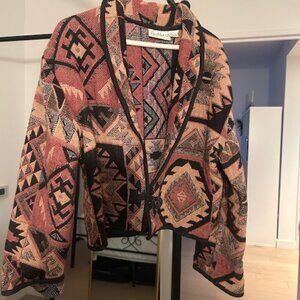 VINTAGE FLASHBACK TAPESTRY AZTEC PATTERN JACKET SIZE LARGE. 90s STYLE